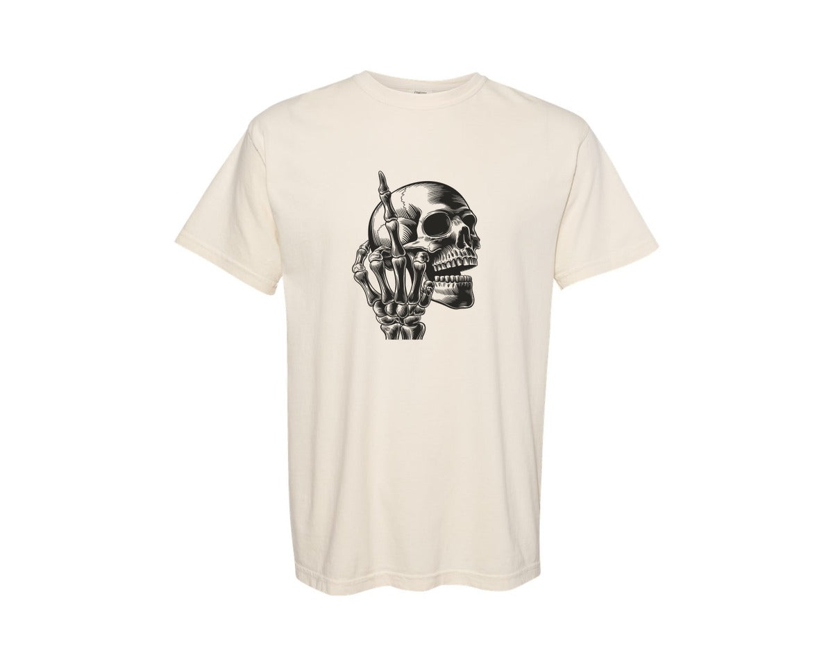 brand:Comfort Colors|color:Ivory|Edgy Skull With Skeleton Hand 2 Graphic T-Shirt