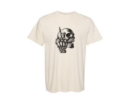 brand:Comfort Colors|color:Ivory|Edgy Skull With Skeleton Hand 2 Graphic T-Shirt