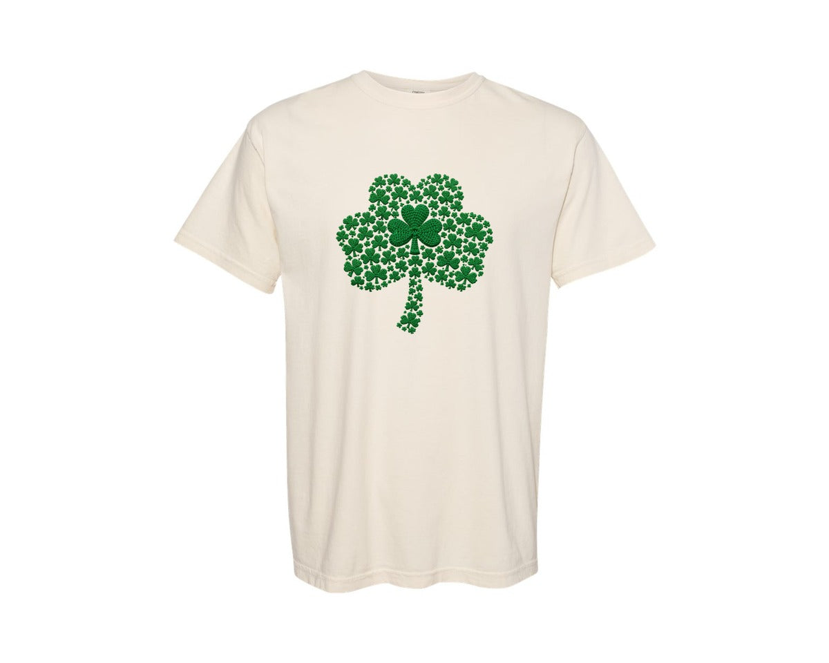 brand:Comfort Colors|color:Ivory|Crochet St Patricks Day Clover Graphic T-Shirt