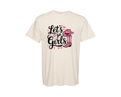 brand:Comfort Colors|color:Ivory|Lets Go Girls Western Cowgirl Graphic T-Shirt