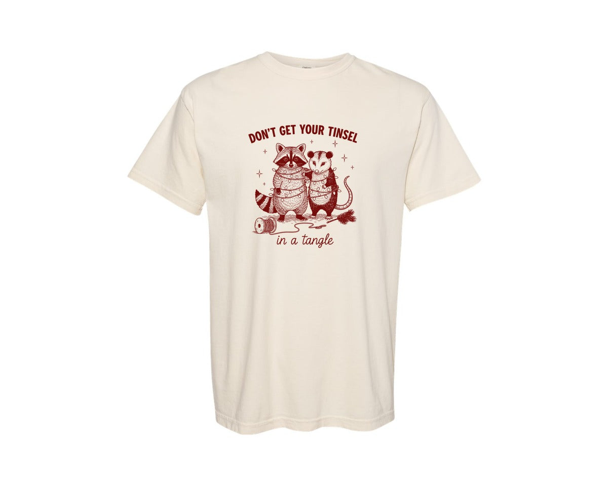 brand:Comfort Colors|color:Ivory|Christmas Raccoon Opossum Graphic T-Shirt