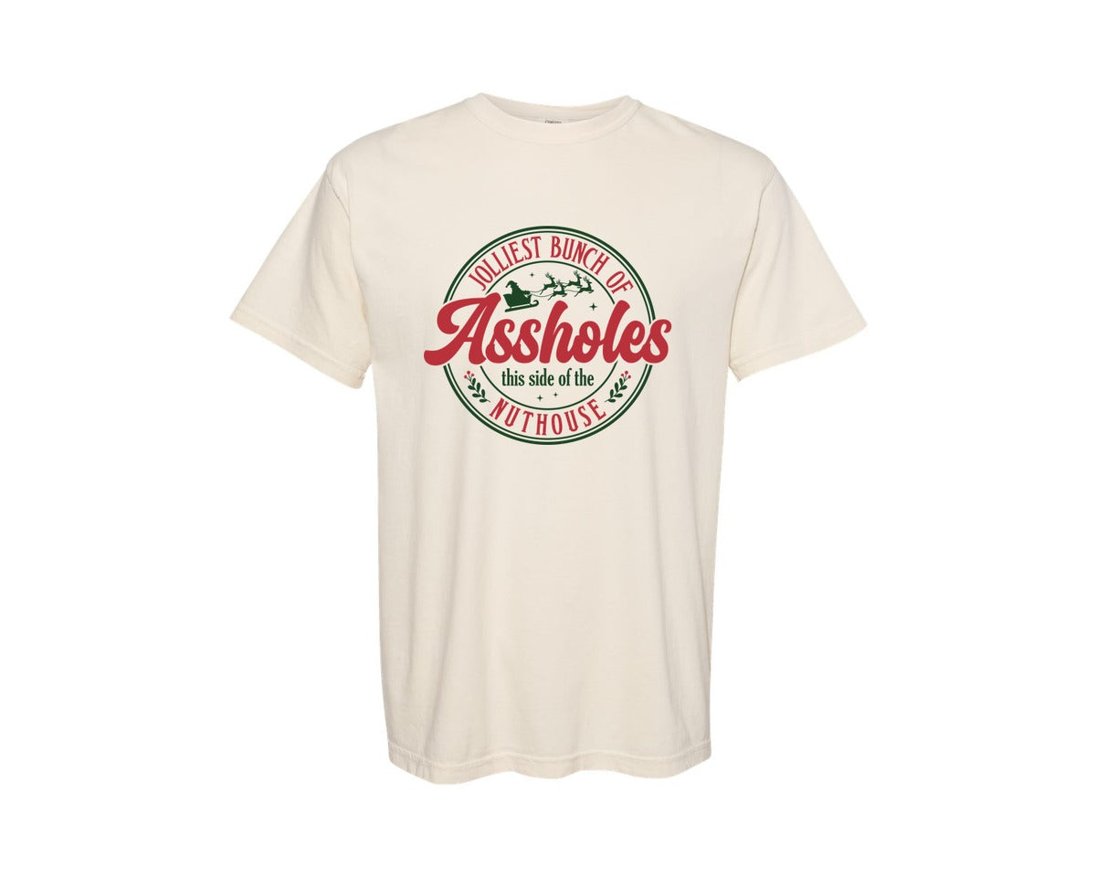 brand:Comfort Colors|color:Ivory|Jolliest Bunch Of Assholes Christmas Graphic T-Shirt