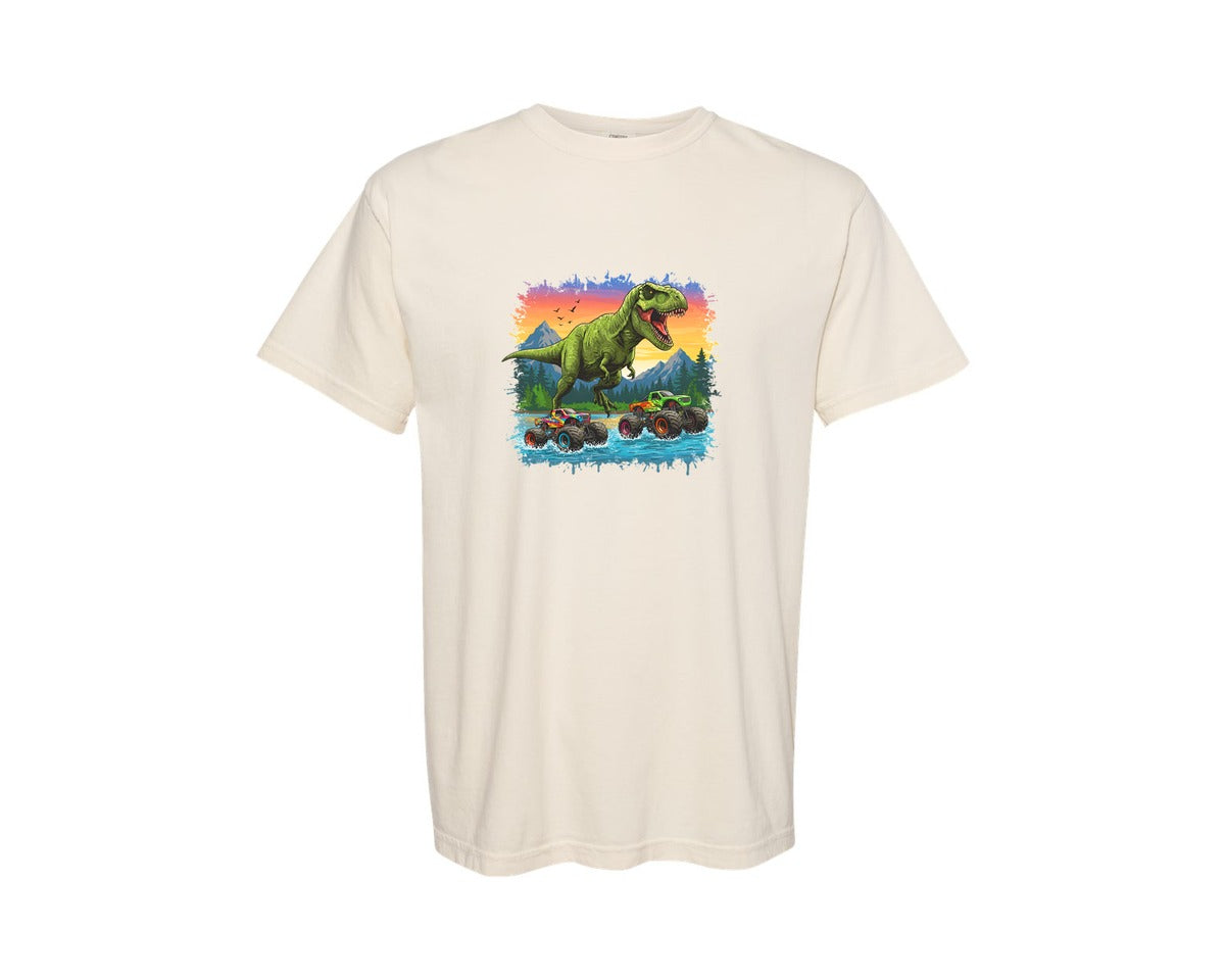 brand:Comfort Colors|color:Ivory|Dinosaur Monster Truck T Rex Graphic T-Shirt