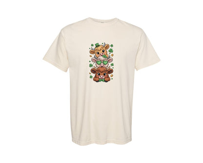brand:Comfort Colors|color:Ivory|St Patricks Day Highland Cute Cow Graphic T-Shirt