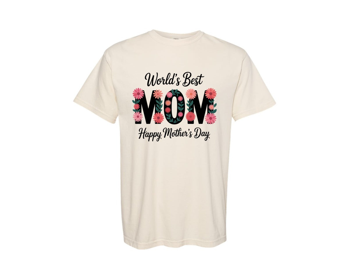 brand:Comfort Colors|color:Ivory|Worlds Best Mom Floral Mothers Day Graphic T-Shirt