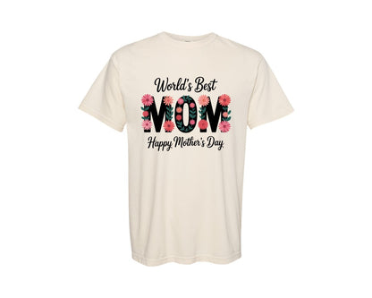 brand:Comfort Colors|color:Ivory|Worlds Best Mom Floral Mothers Day Graphic T-Shirt