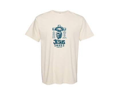 brand:Comfort Colors|color:Ivory|Jesus Saves John 316 Bible Verse Graphic T-Shirt