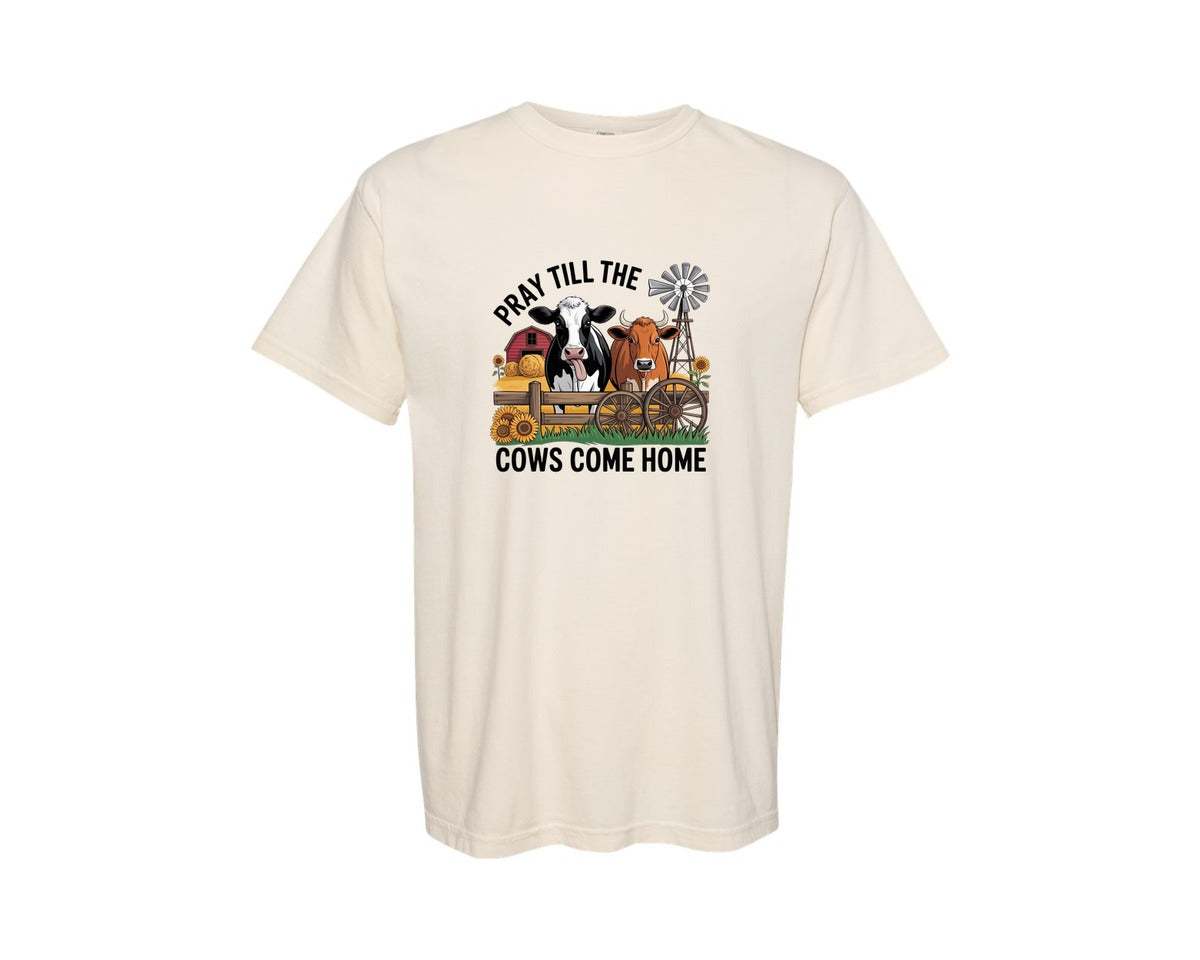 brand:Comfort Colors|color:Ivory|Pray Till The Cows Come Home Graphic T-Shirt