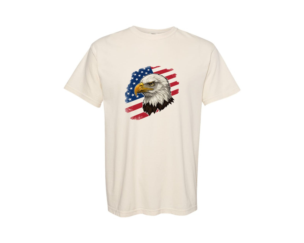 brand:Comfort Colors|color:Ivory|American Eagle With Flag Patriotic Graphic T-Shirt