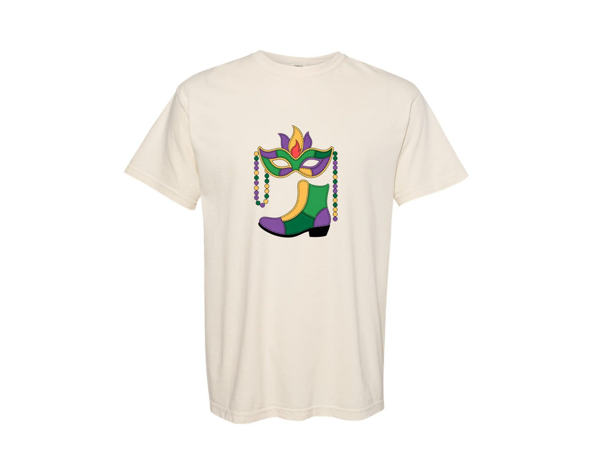 brand:Comfort Colors|color:Ivory|Mardi Gras Shrimp Boot Mardi Gras Pn 2 Graphic T-Shirt