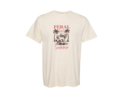 brand:Comfort Colors|color:Ivory|Feral Girl Summer Funny Raccoon Graphic T-Shirt