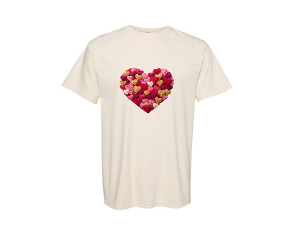 brand:Comfort Colors|color:Ivory|Faux Yarn Crochet Valentine Heart Graphic T-Shirt