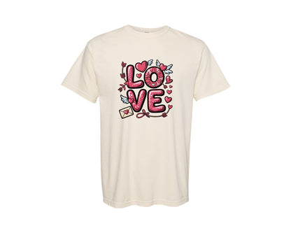 brand:Comfort Colors|color:Ivory|Glitter Love Valentine Hearts Graphic T-Shirt