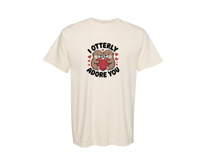 brand:Comfort Colors|color:Ivory|Cute Otter Valentines Day Graphic T-Shirt