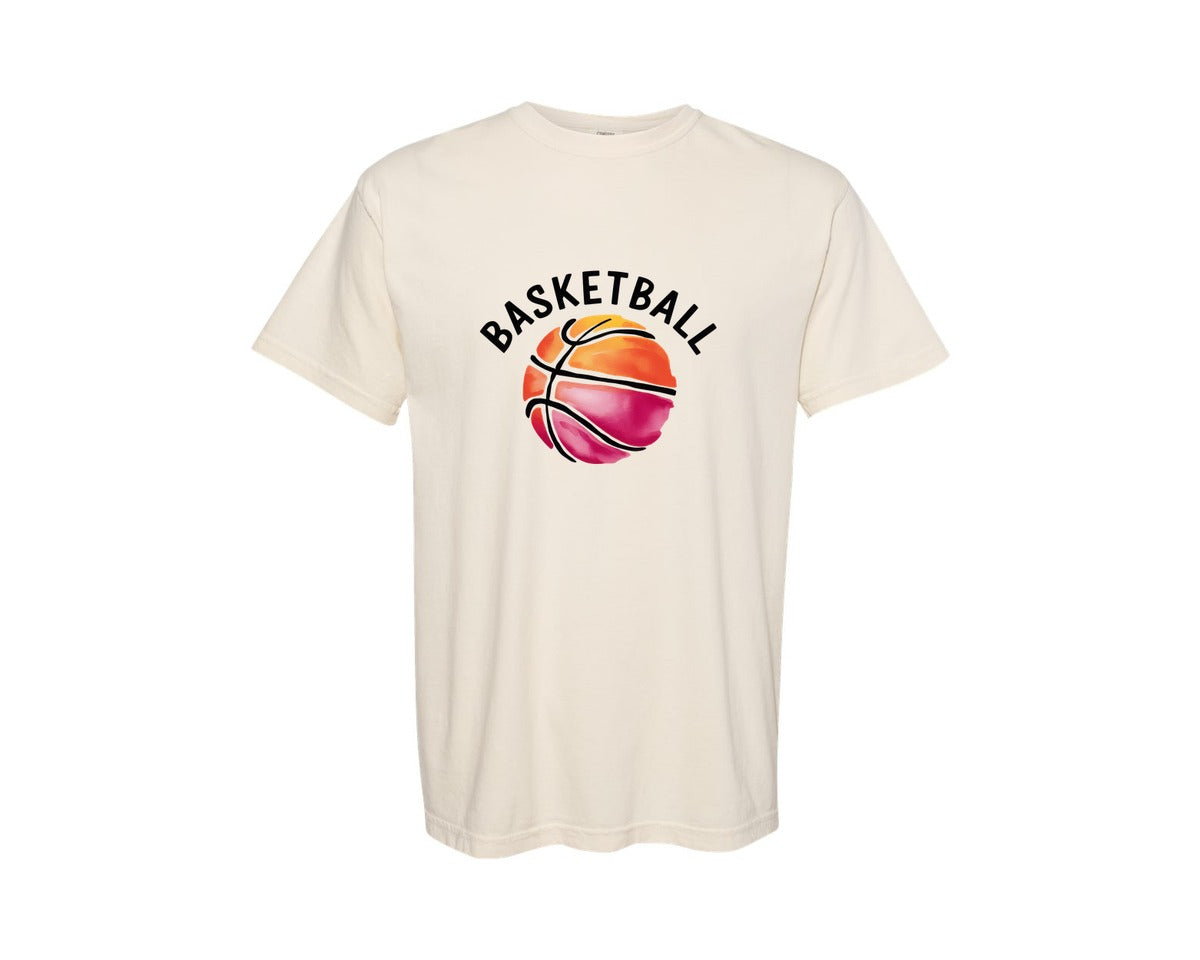 brand:Comfort Colors|color:Ivory|Watercolor Basketball Ball Mascot Graphic T-Shirt