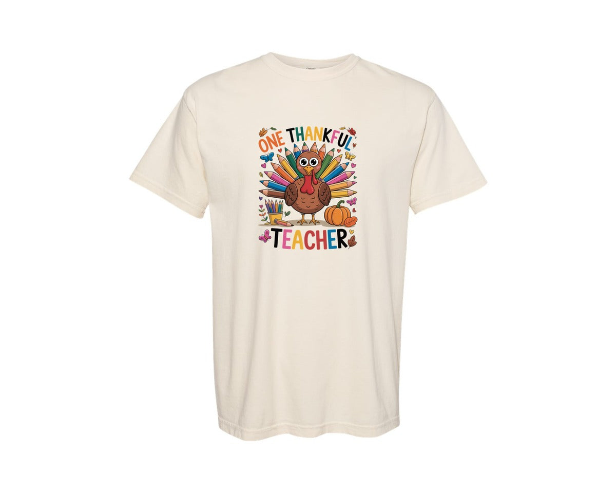 brand:Comfort Colors|color:Ivory|One Thankful Teacher Teacher Graphic T-Shirt