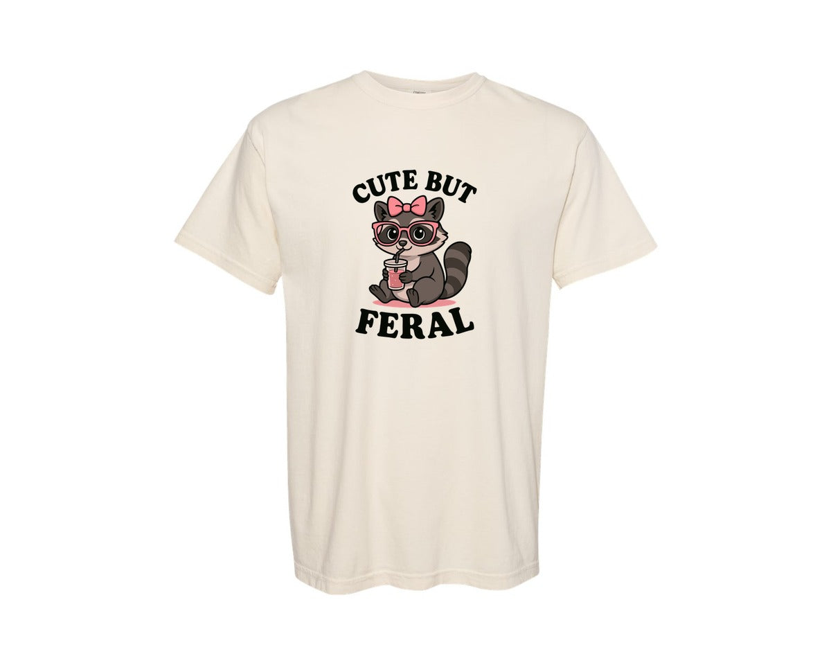 brand:Comfort Colors|color:Ivory|Cute But Feral Raccoon T Shirt 3 Graphic T-Shirt