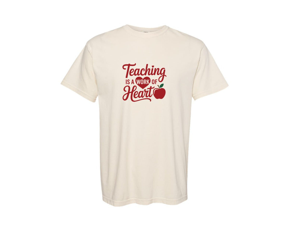 brand:Comfort Colors|color:Ivory|Teaching Is A Work Of Heart Teacher 6 Graphic T-Shirt