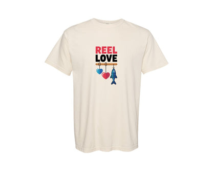 brand:Comfort Colors|color:Ivory|Reel Love Boys Valentines Fishing 2 Graphic T-Shirt