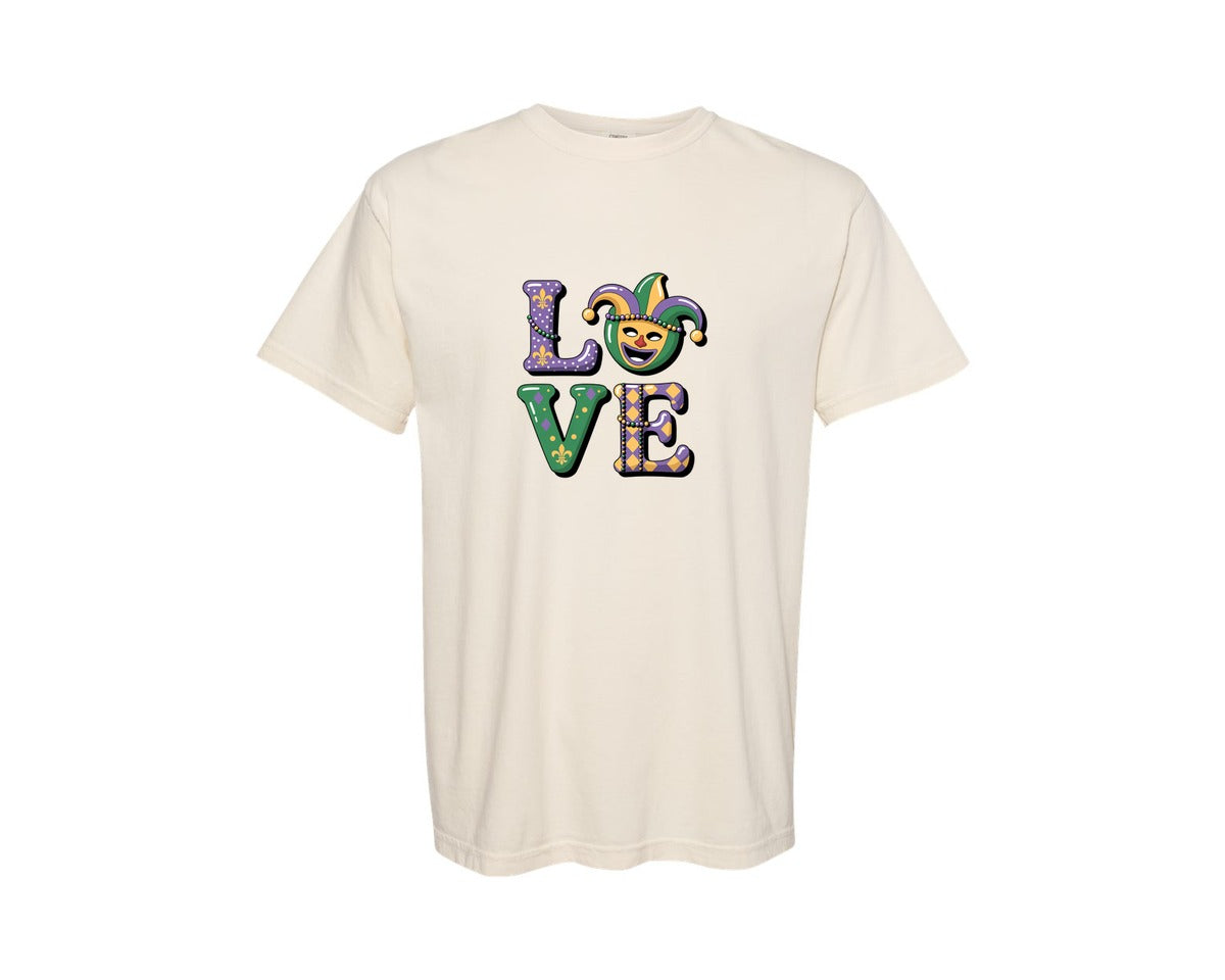 brand:Comfort Colors|color:Ivory|Faux Yarn Mardi Gras Love 5 Graphic T-Shirt