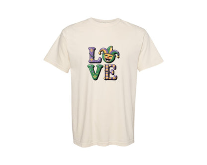 brand:Comfort Colors|color:Ivory|Faux Yarn Mardi Gras Love 5 Graphic T-Shirt