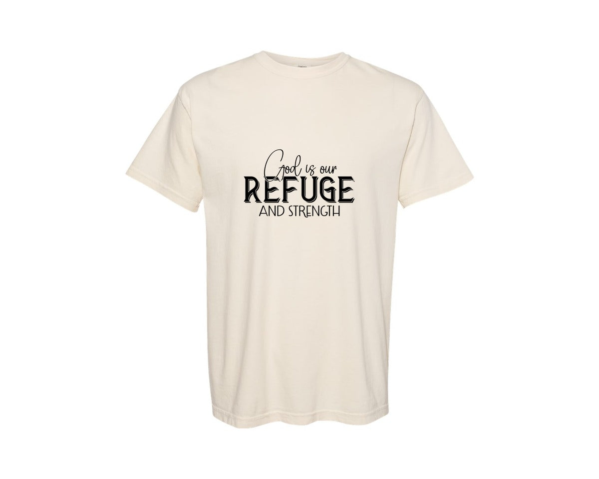 brand:Comfort Colors|color:Ivory|God Is Our Refuge And Strength Sleeve Sv Graphic T-Shirt