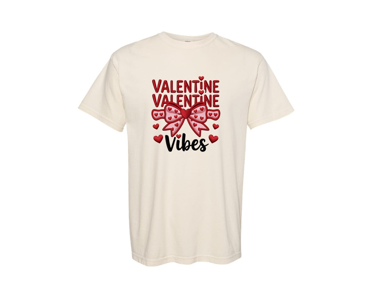 brand:Comfort Colors|color:Ivory|Valentine Vibes Coquette Bow Emd Graphic T-Shirt