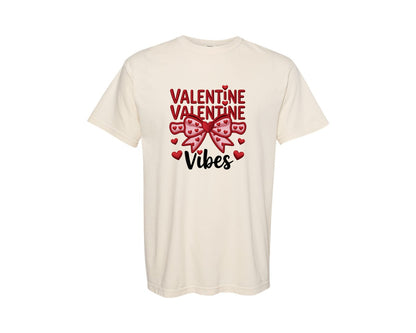 brand:Comfort Colors|color:Ivory|Valentine Vibes Coquette Bow Emd Graphic T-Shirt
