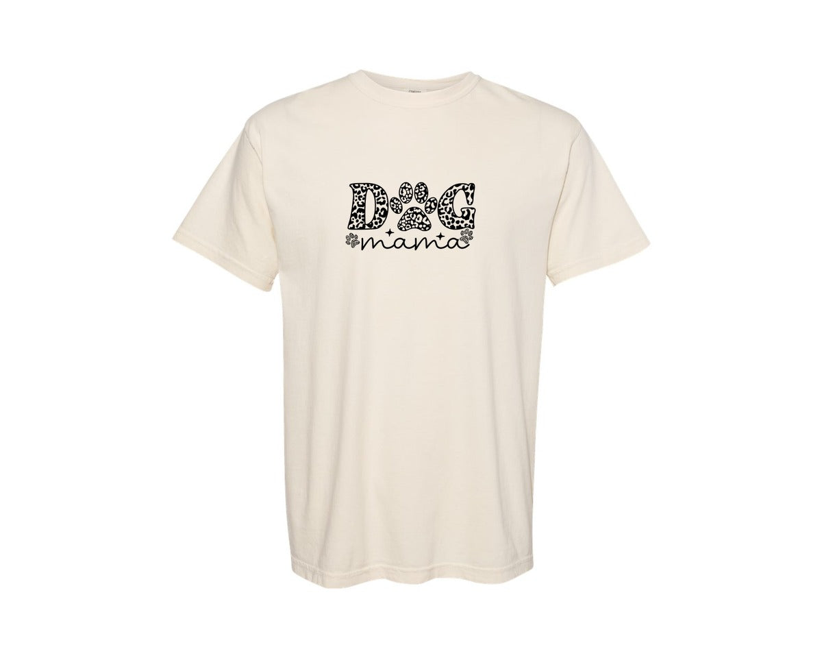 brand:Comfort Colors|color:Ivory|Dog Mama Sleeve Black Leopard T Shirt Graphic T-Shirt