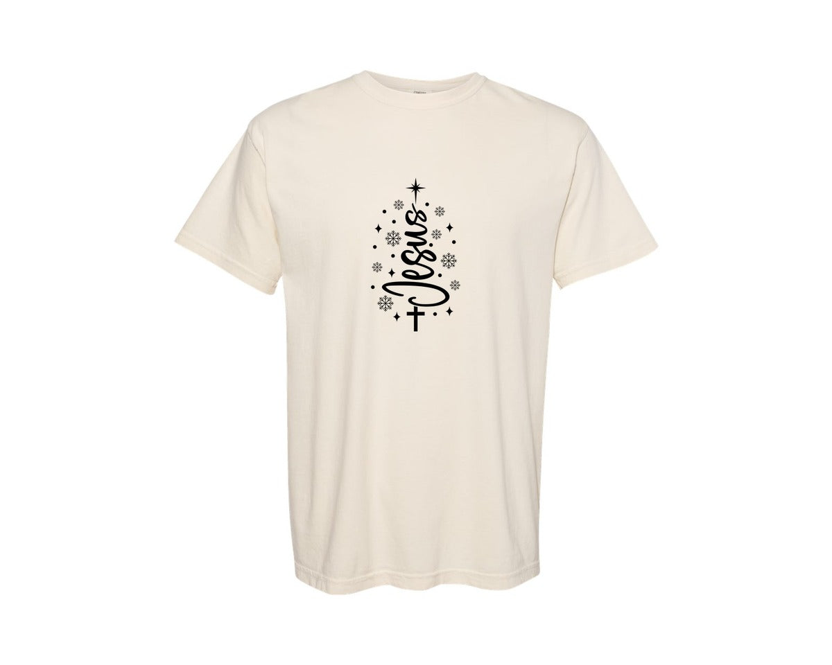 brand:Comfort Colors|color:Ivory|Jesus Christmas Tree Christian Graphic T-Shirt