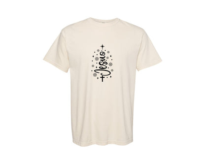 brand:Comfort Colors|color:Ivory|Jesus Christmas Tree Christian Graphic T-Shirt