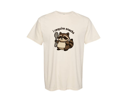brand:Comfort Colors|color:Ivory|I Require Snacks Fat Raccoon Shirt Graphic T-Shirt