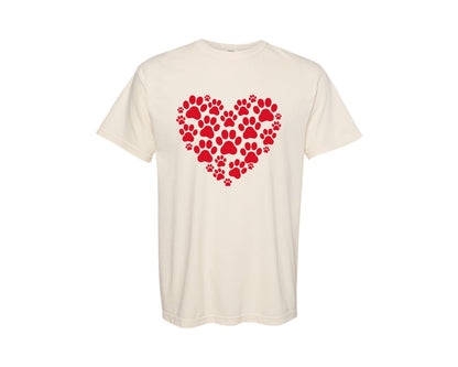 brand:Comfort Colors|color:Ivory|Paw Print Heart Cat And Dog Paw Graphic T-Shirt