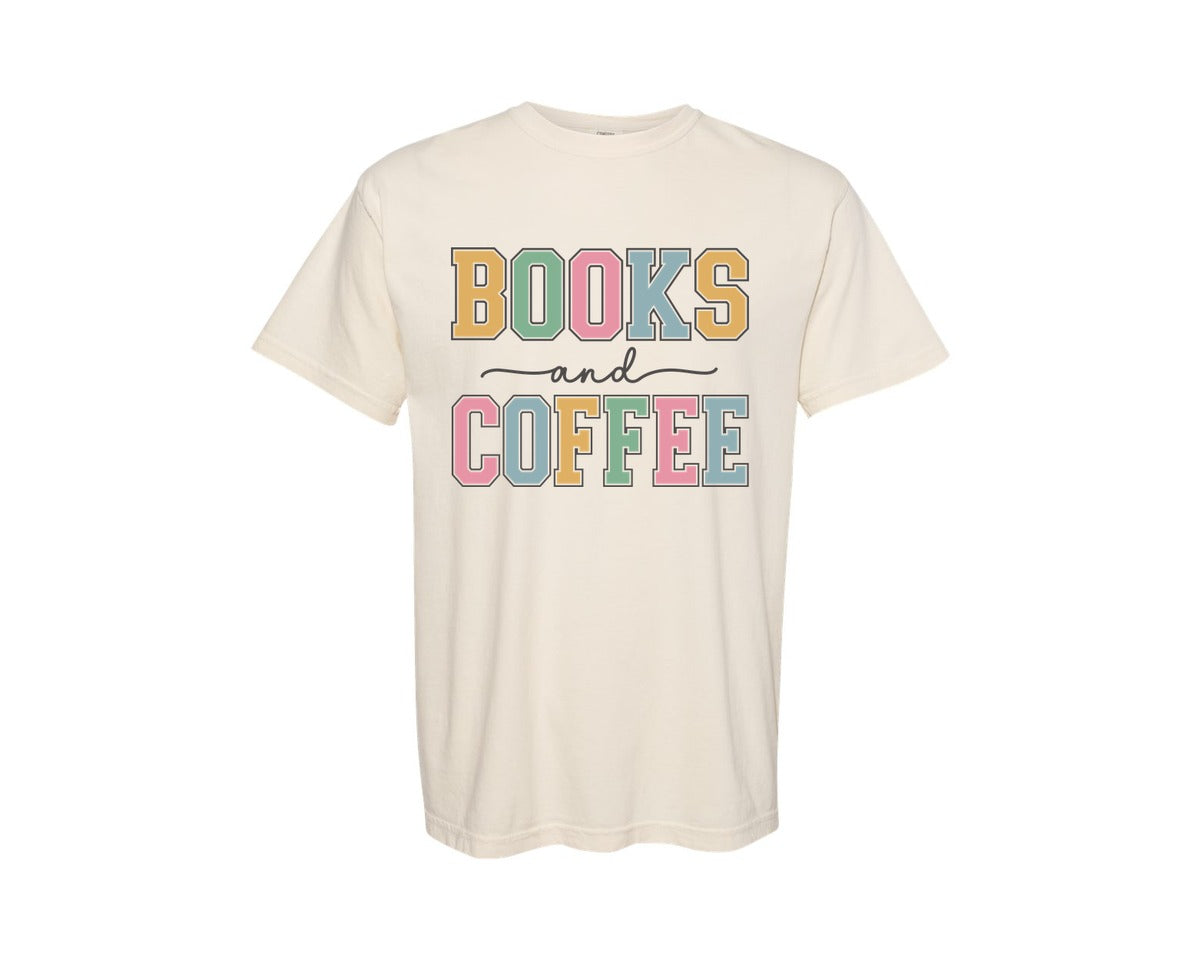 brand:Comfort Colors|color:Ivory|Books And Coffee Svgbookworm Bookish Graphic T-Shirt
