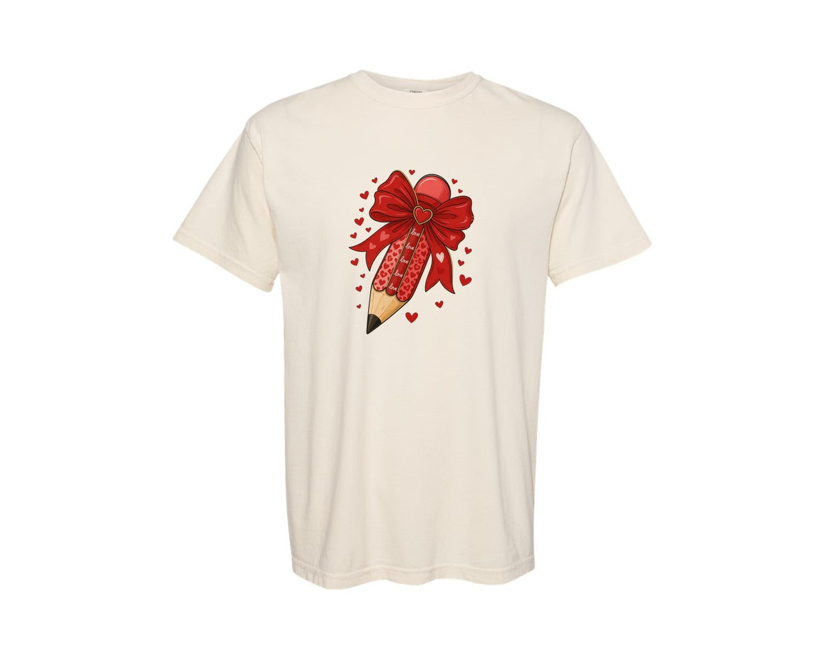 brand:Comfort Colors|color:Ivory|Valentine Teacher Pencil 3 Graphic T-Shirt
