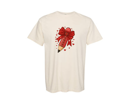 brand:Comfort Colors|color:Ivory|Valentine Teacher Pencil 3 Graphic T-Shirt