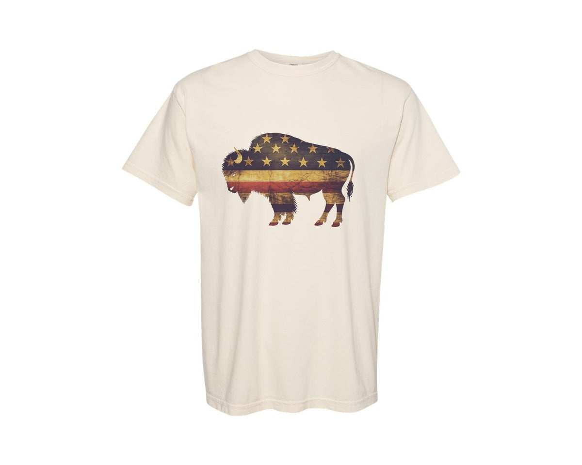 brand:Comfort Colors|color:Ivory|American Bison Patriotic Usa Flag 4 Graphic T-Shirt