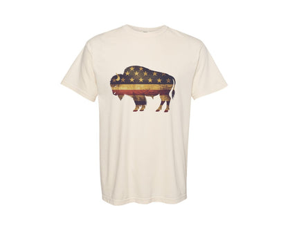 brand:Comfort Colors|color:Ivory|American Bison Patriotic Usa Flag 4 Graphic T-Shirt