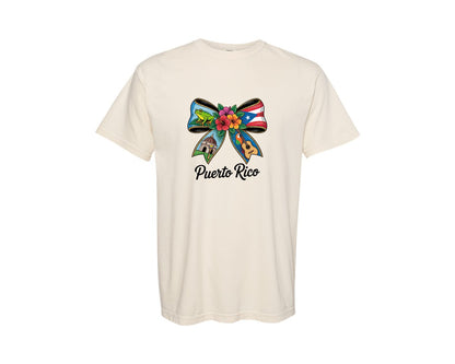 brand:Comfort Colors|color:Ivory|Puerto Rico Tropical Bow 4 Graphic T-Shirt