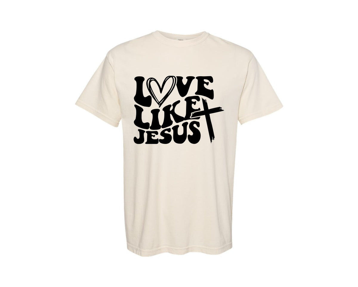 brand:Comfort Colors|color:Ivory|Love Like Jesus Wavy 2 Graphic T-Shirt