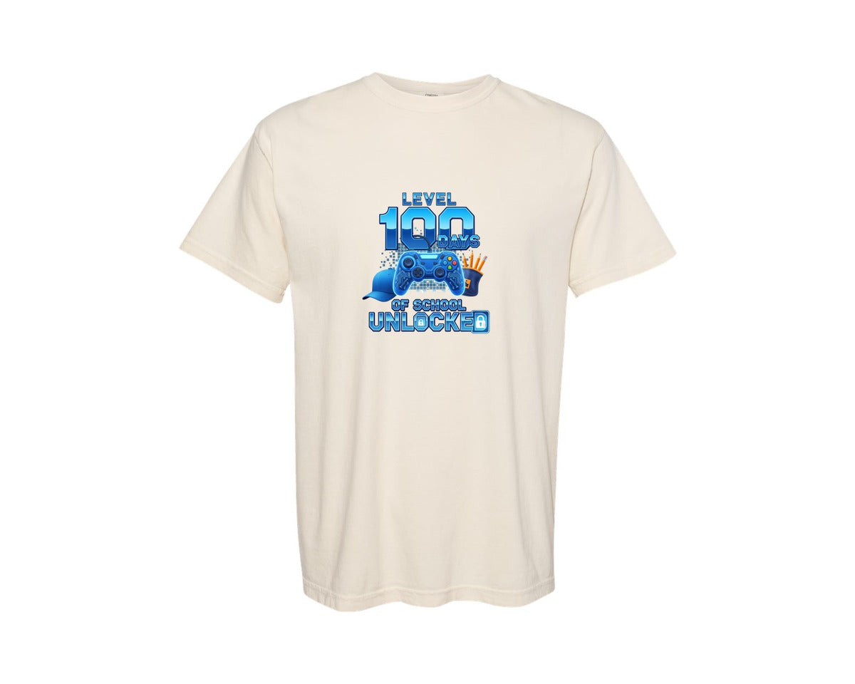 brand:Comfort Colors|color:Ivory|Level 100 Days School Unlocked 4 Graphic T-Shirt