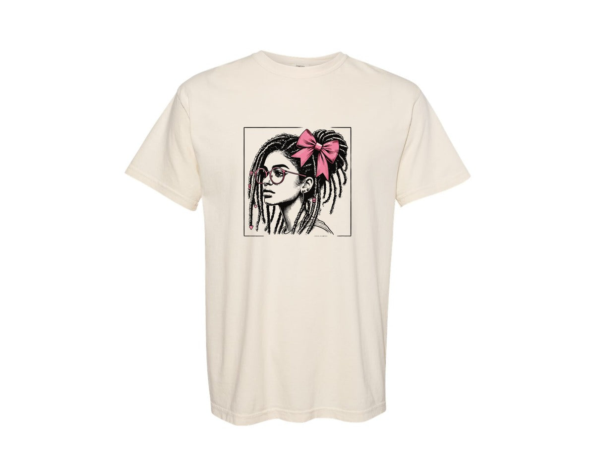 brand:Comfort Colors|color:Ivory|Afro Locs Messy Bun Black Woman Graphic T-Shirt
