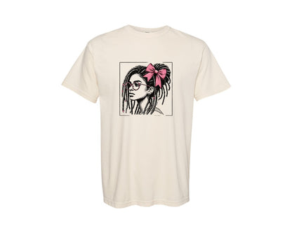brand:Comfort Colors|color:Ivory|Afro Locs Messy Bun Black Woman Graphic T-Shirt
