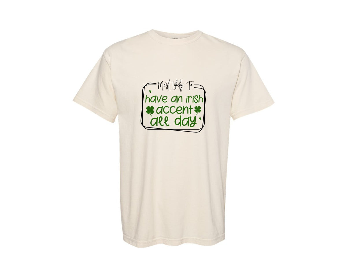 brand:Comfort Colors|color:Ivory|Most Likely To St Patricks 3 Graphic T-Shirt
