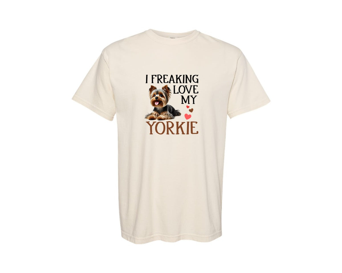 brand:Comfort Colors|color:Ivory|I Freaking Love My Yorkie Graphic T-Shirt