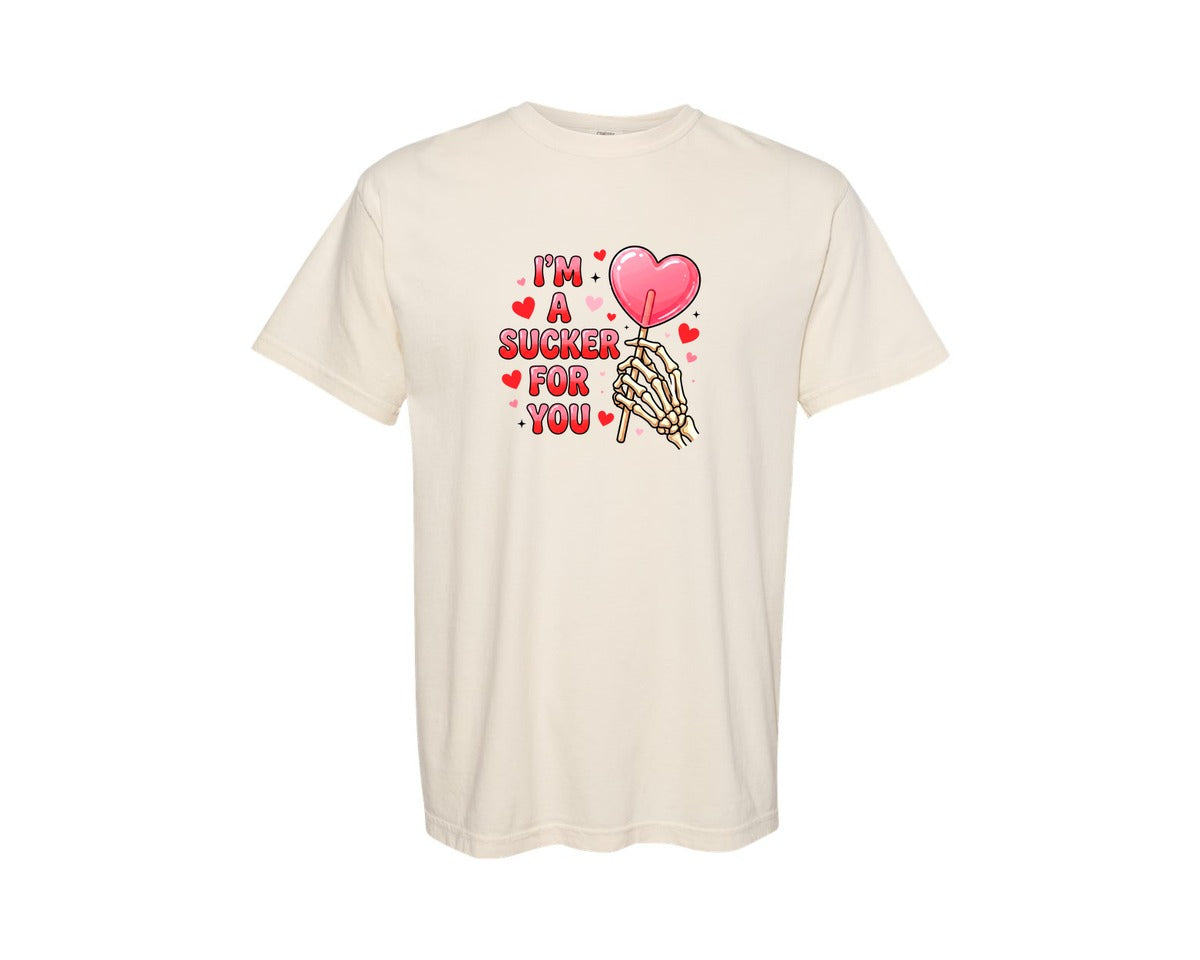brand:Comfort Colors|color:Ivory|Cute Skeleton Sucker Valentine Graphic T-Shirt