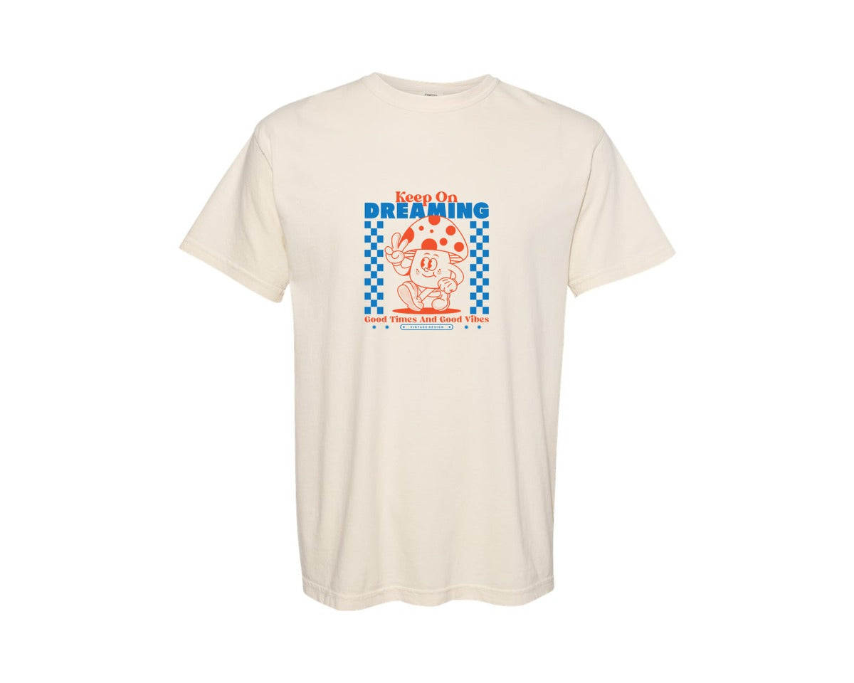 brand:Comfort Colors|color:Ivory|Retro Cartoon Mushroom Character Design Graphic T-Shirt
