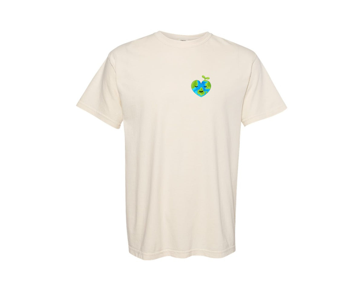 brand:Comfort Colors|color:Ivory|Love Heart Earth Globe Pocket Design Graphic T-Shirt