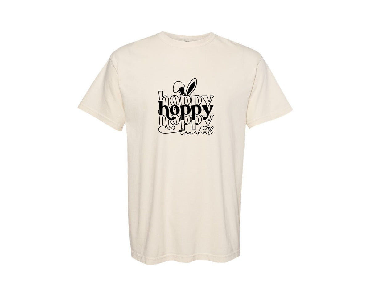 brand:Comfort Colors|color:Ivory|Hoppy Teacher Easter Graphic T-Shirt