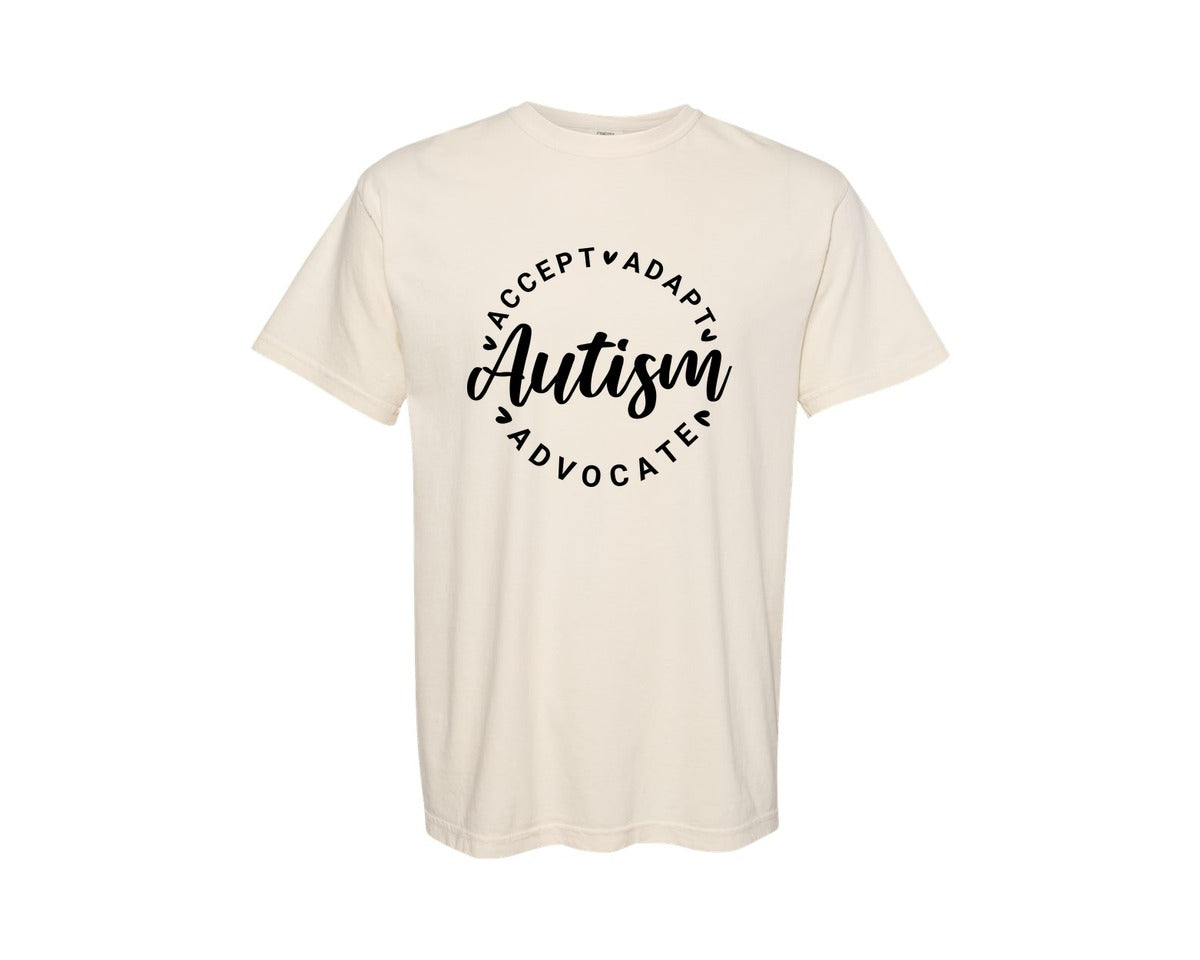 brand:Comfort Colors|color:Ivory|Autism Awareness Accept Adapt Advocate 4 Graphic T-Shirt